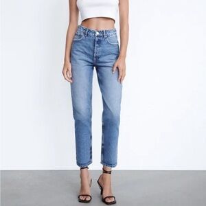 Zara Straight Leg High Rise Ankle Cropped Jeans